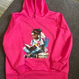 Pink Kids Hoodie with Reading Girl Graphic